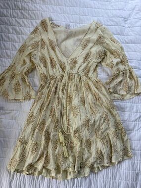 India Boutique Cream and Gold Embroidered Midi Dress